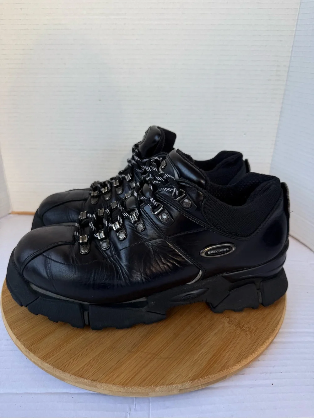 Vintage Skechers SN 690 Black Leather Hiking Trail Shoes Men’s US 9.5 Y2K Chunky